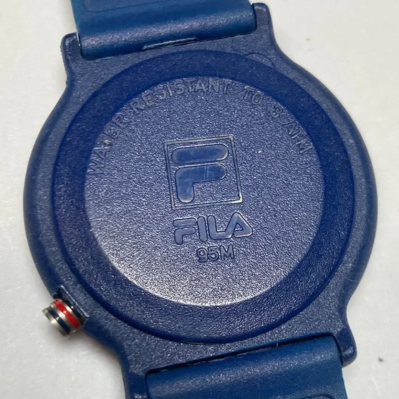 Fila vintage 95M watch, red white blue, new battery, rubber strap, date feature